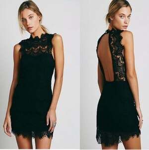 FREE PEOPLE Intimately Daydream Black Lace High Neck Open Back Mini Dress Small
